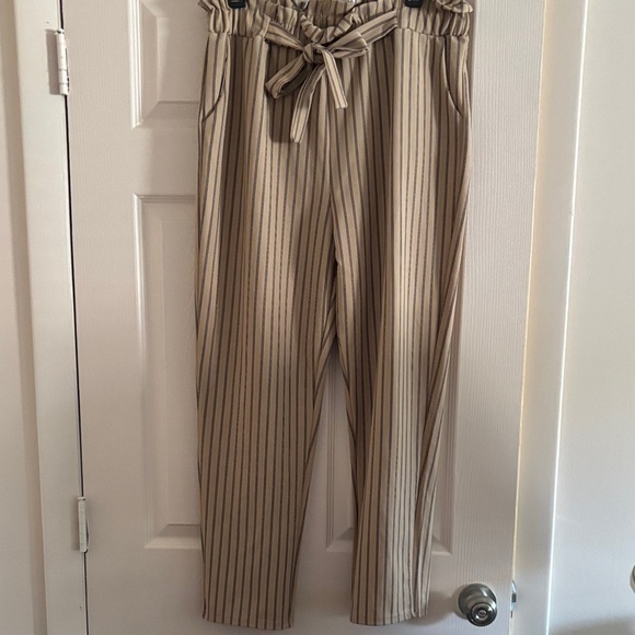 Soho Apparel Tan and Black Striped Pants - Picture 1 of 3